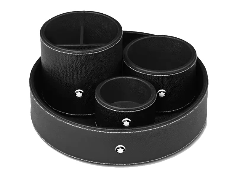 LARGE ROUND DESK TRAY IN BLACK LEATHER MONTBLANC 133160